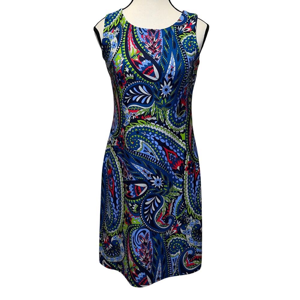 Jude Connally Beth Colorful Paisley Crew Neck Sleeveless Shift Dress Size XS